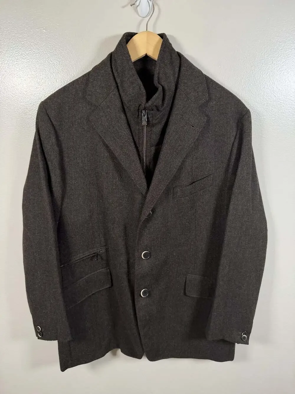 Corneliani ID Sport Jacket Cashmere Wool Size US 44 IT 54 Detachable Vest Brown